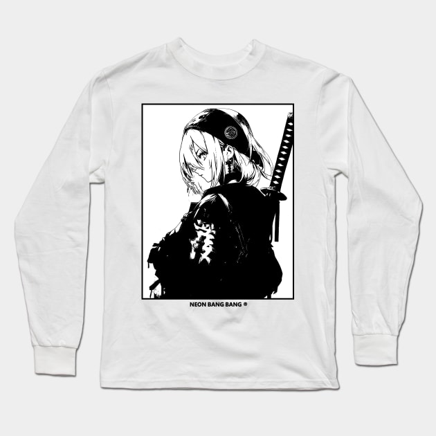 Minimalist Japanese Anime Manga Samurai Girl Urban Style Long Sleeve T-Shirt by Neon Bang Bang